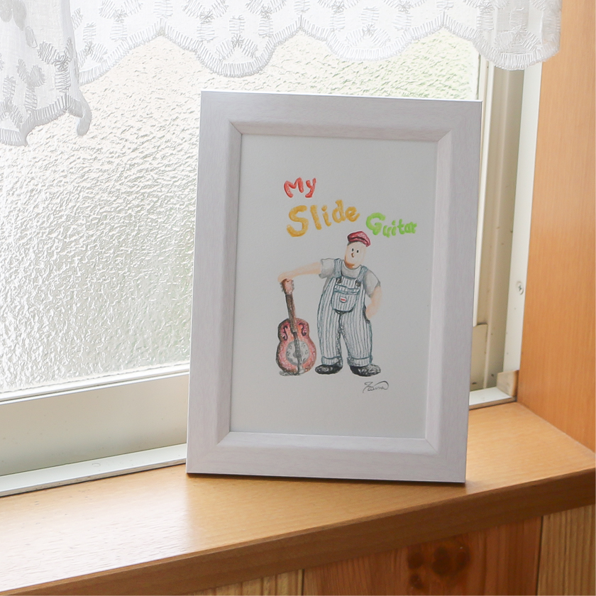 moguの色鉛筆画　ほのぼの可愛い癒し　僕とギター