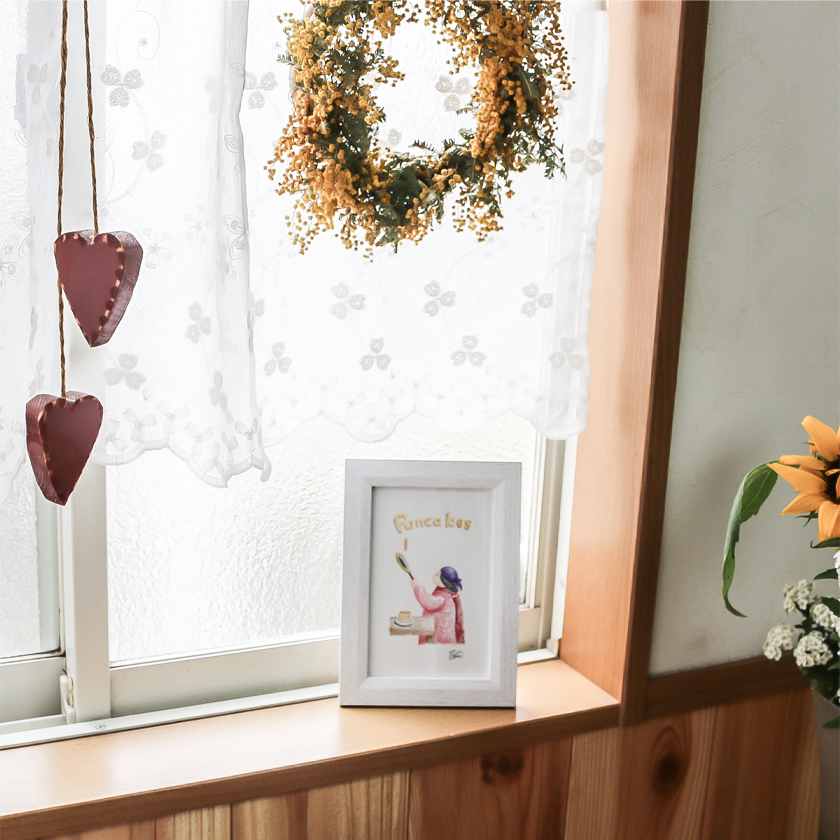 moguの色鉛筆画　ほのぼの可愛い癒し　母さんのホットケーキ