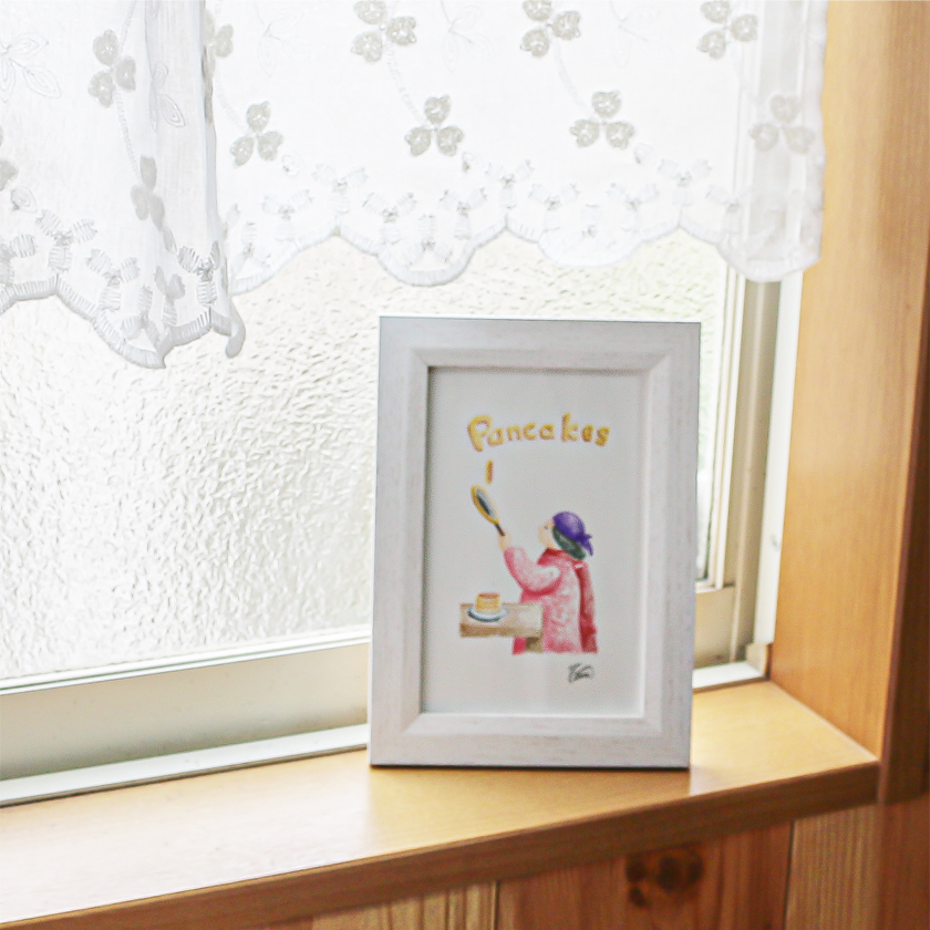 moguの色鉛筆画　ほのぼの可愛い癒し　母さんのホットケーキ