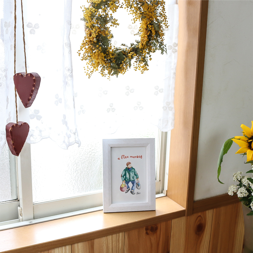 moguの色鉛筆画　ほのぼの可愛い癒し　フリマの帰り