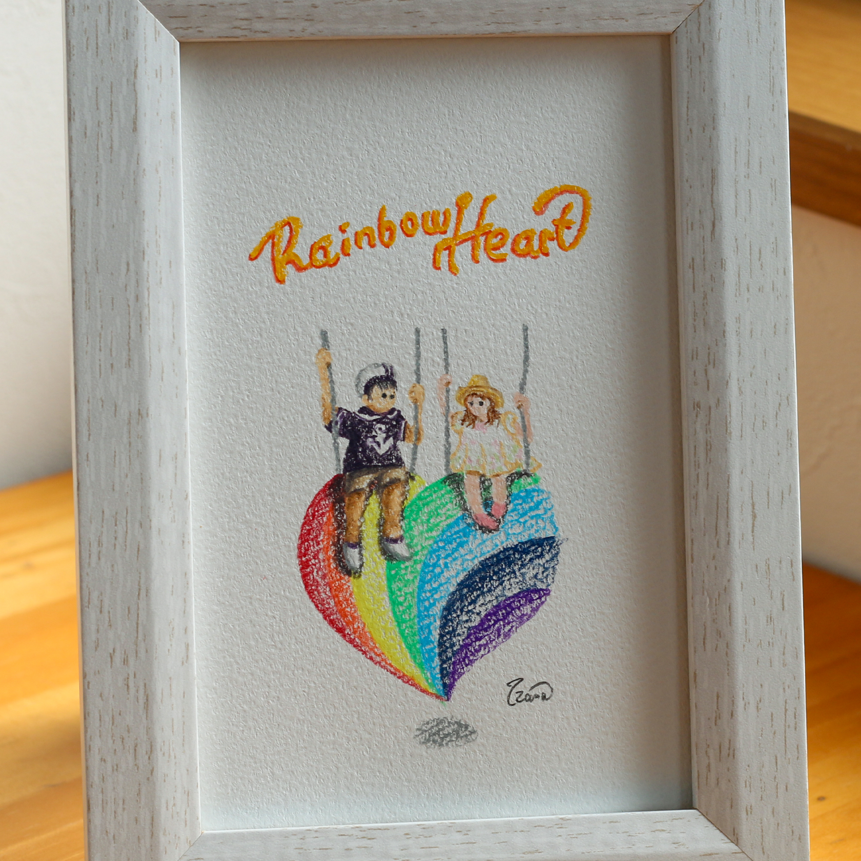 moguの色鉛筆画　ほのぼの可愛い癒し　レインボーハート・夏